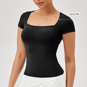 Custom Logo Hoge Kwaliteit Vrouwen Vierkante Kraag Crop Top Mouw Gym Tops Activewear Workout Tennisshirts - Product Image 5