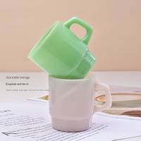 Tasse à café en verre créative, mug coréen simple en jade laiteux, design empilable, poignée imprimée pour la maison, couleur unie, écologique
