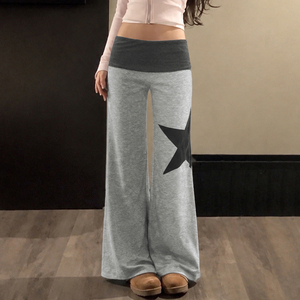 Womens Star Print <b>Wide</b> <b>Leg</b> <b>Pants</b> Elastic Waist <b>Lounge</b> Trousers Regular Fit Spring Casual Bottoms in Polyester - Product Image 3