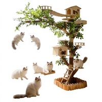 Arbre à chat en pin - Vente de liquidation - Lit pour chat intégré, jouet, griffoir et teaser - Maison d'arbre minimaliste pour chats de compagnie