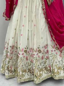 Lehenga choli เทศกาลที่มีคุณภาพสูงกับลำดับการเย็บปักถักร้อยหนักและชุดเดรส dupatta ทำงานด้ายมีสไตล์ - Product Image 5