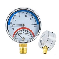 Manomètre thermique à tube Bourdon Y60 à double aiguille avec boîtier en fer peint et fenêtre en plastique, mesure 0-10 bar/0-120 bar