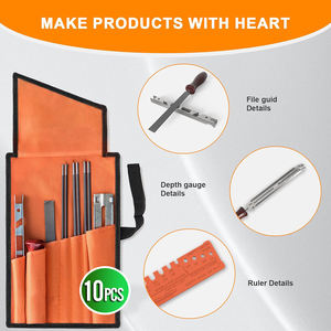 Kit de 10 limes d'affûtage pour tronçonneuse avec manche en bois, jauge de profondeur, <span class=keywords><strong>guide</strong></span> de ponçage et pochette à outils pour l'entretien des lames de tronçonneuse - Product Image 6