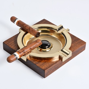Asbak Cerutu Kayu Solid Mewah Dengan Dudukan Tembaga 4 Tempat Rokok - Product Image 1