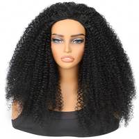Perruque mi-tête en cheveux humains naturels noirs brésiliens bouclés afro, qualité SDD, sans colle, avec cordon de serrage réglable, pour femmes noires