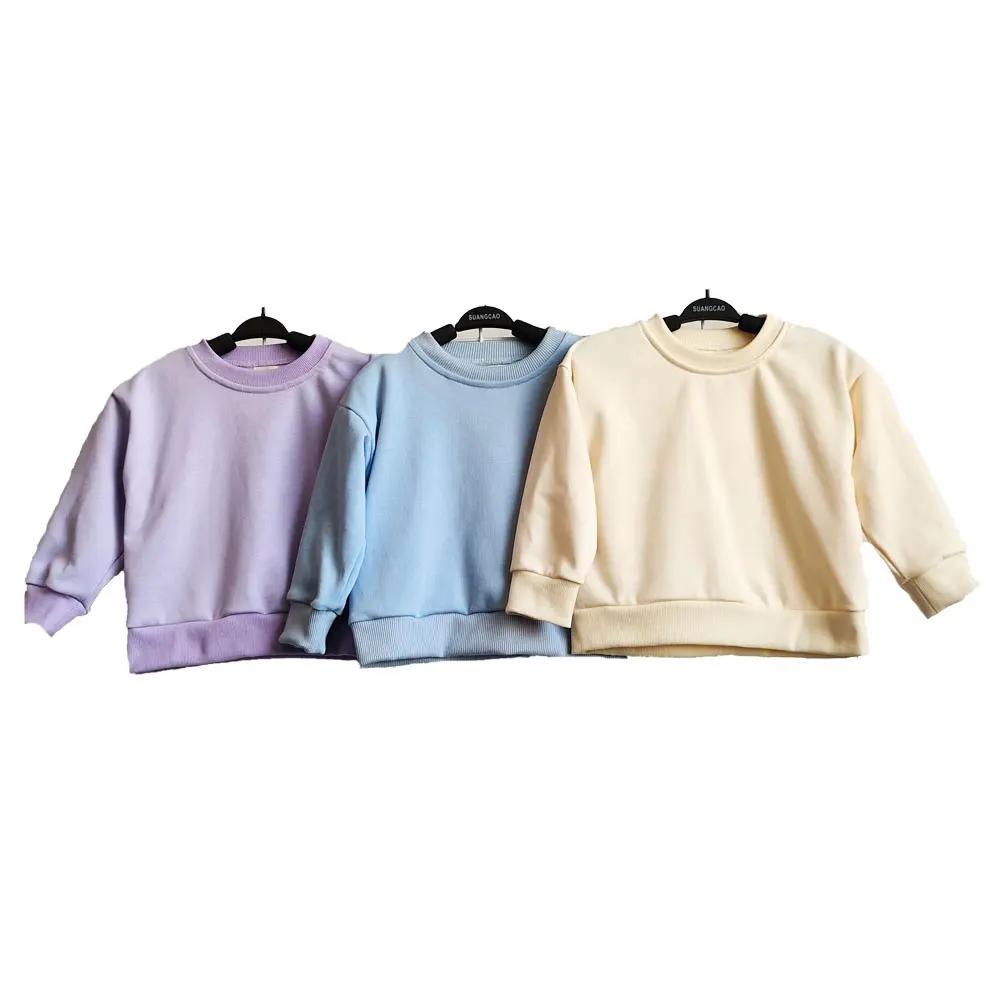 Custom solid color basic long sleeve baby toddler sweatshirt pullover hoodie Support custom print pattern