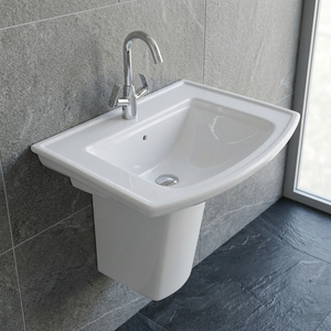 Lavabo rustique carré en céramique sur demi-pied avec options de couleur pour India Home Mall - Product Image 4