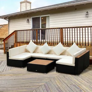 Conjunto de móveis para pátio, conjunto de sofá de canto de pe, mobiliário seccional, jardim e pátio, 7 peças, bege, para áreas externas, pátio