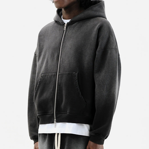 Felpa oversize con cappuccio comfort Custom nero Sun sbiadito da uomo con Zip up felpe con cappuccio stampate di qualità <span class=keywords><strong>molto</strong></span> meglio - Product Image 3