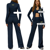 Conjunto Deportivo de 3 Piezas para Mujer: Chaqueta de Yoga con Cuello en V y Espalda Cruzada, Leggings Anchos de Cintura Elástica, para Gimnasio y Deportes