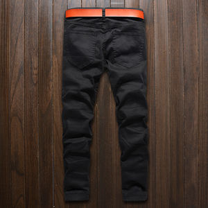 กางเกงยีนส์ทรงไบค์เกอร์ขาดๆ สไตล์คลาสสิกสำหรับผู้ชาย แต่งผ้าปะติด ซิปตรง ทรงตรง จับจีบ ไม่มีเข็มขัด - Product Image 6