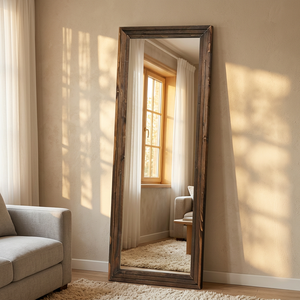 <span class=keywords><strong>Grand</strong></span> <span class=keywords><strong>miroir</strong></span> rectangulaire avec cadre en bois massif, à poser au sol, à accrocher ou à appuyer contre le mur, <span class=keywords><strong>miroir</strong></span> en bois brun pour salon - Product Image 3