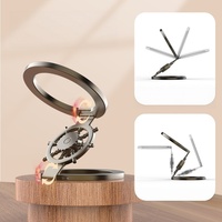 Support de téléphone magnétique double face pliable et rotatif avec anneau tournant à empreinte digitale - Support de bureau en alliage de zinc