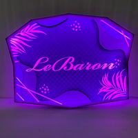 Présentoir de bouteilles LED en acrylique personnalisé en forme de feuille de palmier tropicale, avec lettres interchangeables, alimenté par batterie au lithium rechargeable, lumière portable