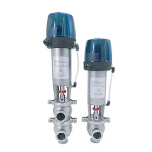 Sanitary Stainless Steel clamp Reversing Pneumatic Divert Seat Valve with 24V Control Head
