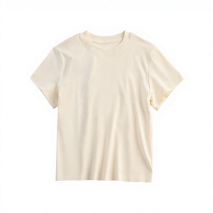 Women's <b>Cream</b> Crew Neck Short Sleeve <b>T</b>-<b>Shirt</b> Regular Fit Knitted Solid Color Casual Spring Summer Wear - Product Image 1