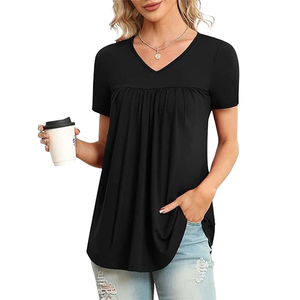 Camisa Elegante Casual de Verano para Mujer, Corte Entallado, Largo Medio, Cuello en V, Manga Corta, Transpirable, Tejido de Rayón, 2025 - Product Image 1
