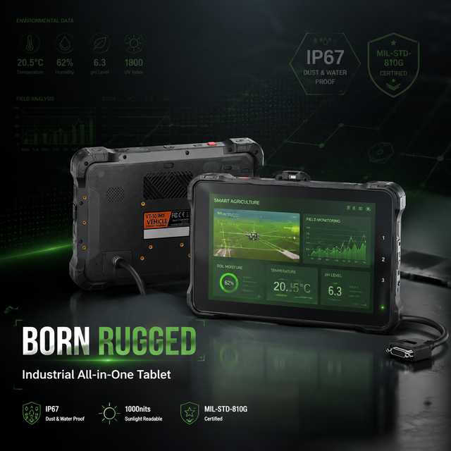10.1 Inch Rugged Linux Tablet NXP I.MX 8M 1000 IP67 GPS 4G LTE WiFi CANBus Capacitive USB Smart Agriculture Tractor Navigation