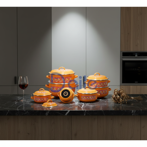 Vente d'usine - Casserole <span class=keywords><strong>en</strong></span> <span class=keywords><strong>fonte</strong></span> avec couvercle et poignée, revêtement émaillé orange, style minimaliste et luxueux pour la cuisine - Product Image 1