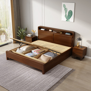 Nordic Style Solid Wood Bed 1.8M Double With Storage High Box Bedroom Furniture Pine Wood <b>Drawer</b> Storage Bed - Product Image 4