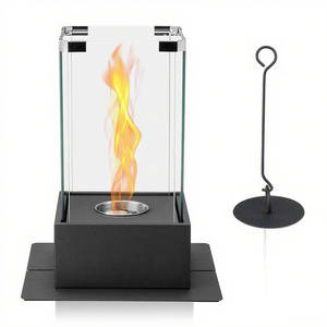 Firepit creativo de mesa rectangular en <span class=keywords><strong>brasero</strong></span> de acero inoxidable de metal negro con tapa de mesa de vidrio y Piedras decorativas - Product Image 1