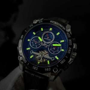 Montre mécanique automatique authentique pour homme, <span class=keywords><strong>import</strong></span>ée, avec tourbillon, phase de lune, luminescente, boîtier en acrylique et métal, cadran de 43 mm, 3 ATM - Product Image 5