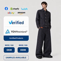 Ensemble assorti en denim de coton 13 oz pour homme, personnalisable OEM ODM, faible MOQ, veste et pantalon à imprimé lettres abstrait avec poches à boutons-pression métalliques