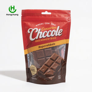 Bolsa de Fondo Plano con Cierre de Cremallera, Color Marrón Oscuro, con Ventana Transparente, Impresión de Logotipo en Dorado Personalizado, para Chocolate y Bocadillos - Product Image 3