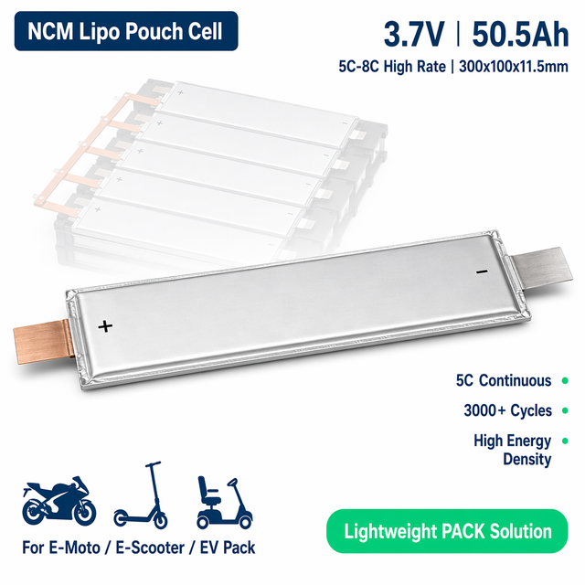 High Rate 5C NCM Lipo Pouch Cell 3.7V 50.5Ah - Lightweight Cell 3000 Cycles Lithium Ion Soft Pack Battery