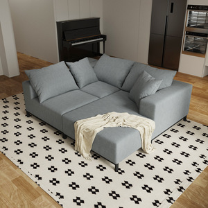 Canapé modulaire en forme de L, tissu en lin gris, rembourrage en éponge, meubles de salon - Product Image 5