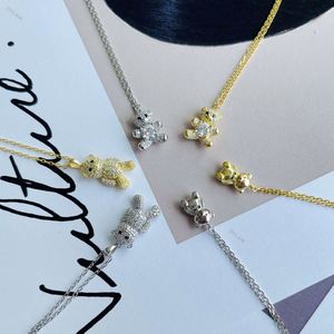 Dylam New Arrival High Quality <b>Cute</b> Beautiful 5A Level CZ Stone Shiny S925 Sterling Silver <b>Bear</b> Pendent Women Necklaces - Product Image 2