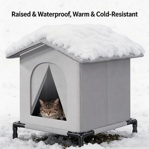 Abri pour chat imperméable et anti-froid, abri d'hiver extérieur chaud avec cadre surélevé, grand espace, lit pliable pour animaux de compagnie errants - Product Image 1