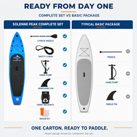 Planche de paddle gonflable de 11 pieds, ensemble complet trois pièces : pagaie, pompe, leash, aileron, sac à dos, kit de réparation, logo personnalisé, vente en gros