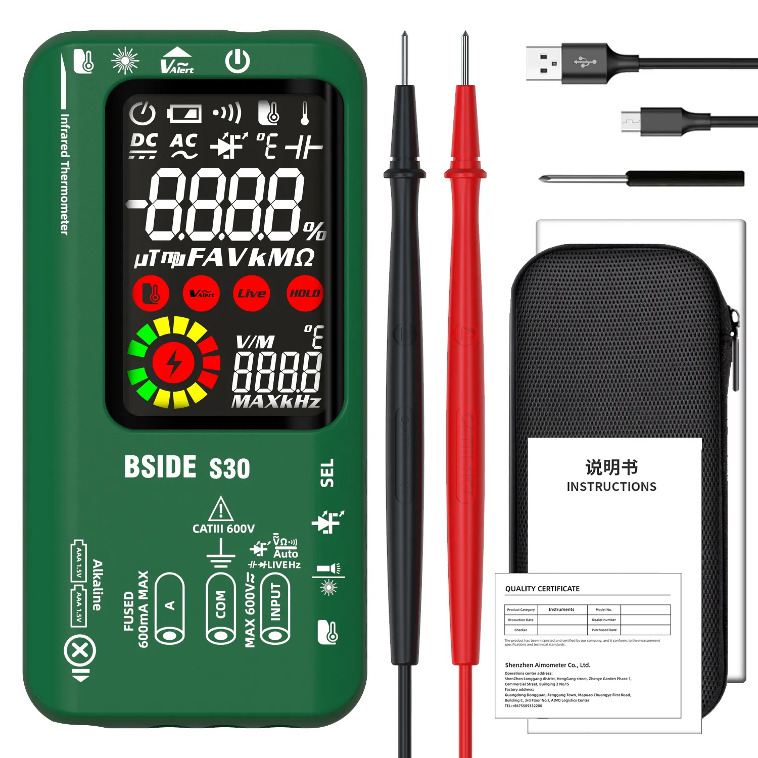 BSIDE S30 green multimeter brands automatico master pocket digital true rms vfd multimeter
