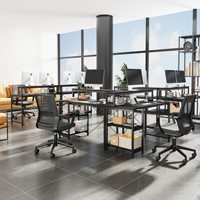 Bureau d'ordinateur simple et moderne pour la maison, le bureau, le salon ou la chambre, en noir, avec support pour écran et étagère