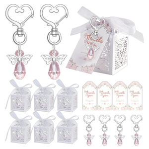 Lote de 30 Llaveros de Ángel Personalizados con Logotipo, Colgante de Ala de Ángel, Bolsa de Organza, Etiqueta de Agradecimiento, Recuerdo <span class=keywords><strong>para</strong></span> <span class=keywords><strong>Bautizo</strong></span> o Boda - Product Image 1