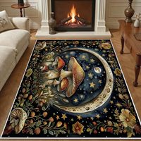 Tapis imprimé gothique forêt étoile lune champignon papillon, grand tapis lavable antidérapant pour chambre à coucher, salon, décoration esthétique de la maison
