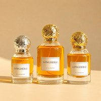 Vente en gros de flacons de parfum en verre transparent élégants et vides, 30 ml, 50 ml, 100 ml, flacon de parfum rond transparent avec bouchon doré