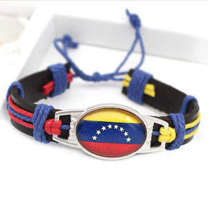 Bandera de <span class=keywords><strong>Venezuela</strong></span>, pulsera de piel de vaca PU, marca registrada, tejida a mano, cuerda de cera de Color, Gema de tiempo - Product Image 1