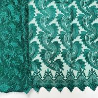 Tissu en dentelle de tulle vert émeraude de bonne qualité avec perles et strass, tissu en dentelle africaine pour robes de mariée, vente en gros