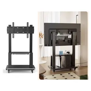 Perforated Panel Design Vesa 600 To 400mm Rolling Floor TV Stand Removable TV Trolley Mobile TV Cart