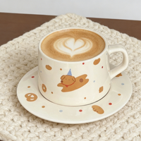 Ensemble tasse et soucoupe en porcelaine mignons, motif animal adorable, écologique, passe au lave-vaisselle, tasse à café/thé pour le petit-déjeuner et le thé de l'après-midi