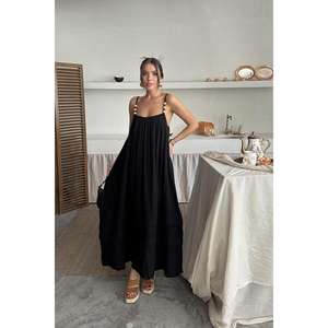 Wholesale Black Crocheted Strappy Muslin <b>Dress</b> <b>for</b> <b>Women</b> Solid Pattern Knee-Length Office Lady Style One <b>for</b> <b>Spring</b>/Autumn Day - Product Image 4