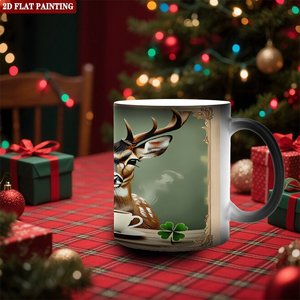 Taza de Cerámica Negra Esmerilada de 11 oz, Taza Mágica que Cambia de Color con Diseño de Ciervo - Product Image 2