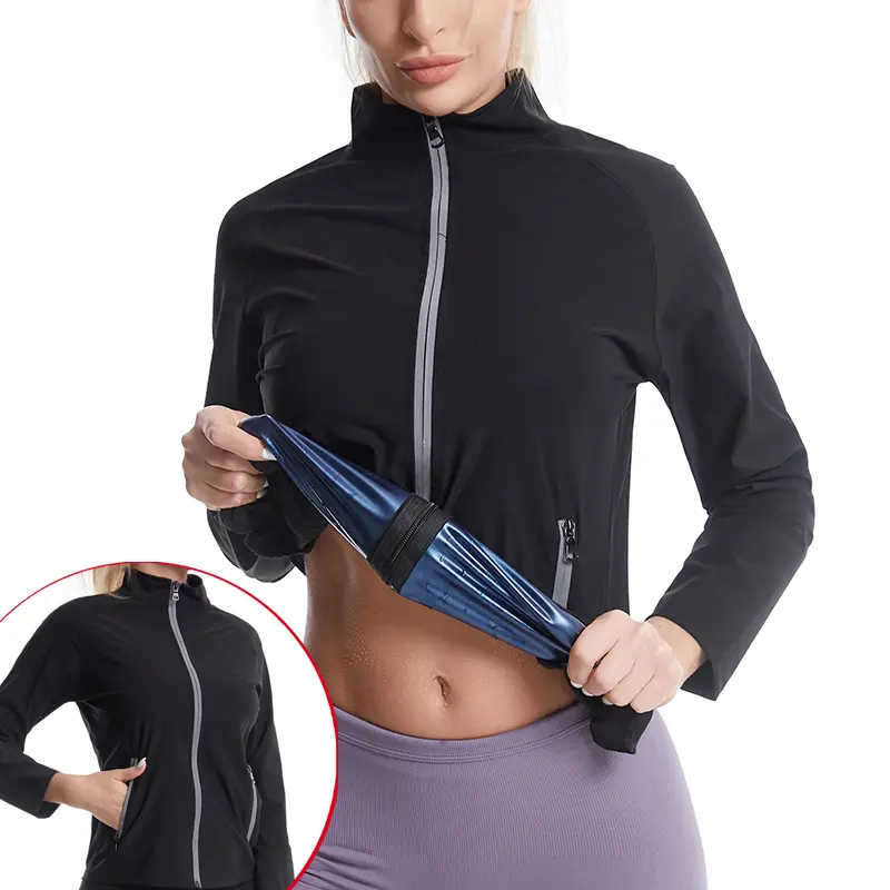 Fast Ship Custom Logo Sauna Jacket for Women Slimming Sweat Sauna Suit Sauna Shirt Long Sleeve Workout Tops Body Shaper