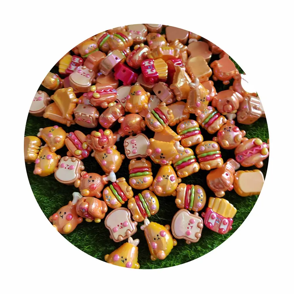 Maison de poupée miniature alimentaire sur le thème de la fabrication de bijoux perles résine Mini Hamburger chips cuisses de poulet pain entretoise perles pour stylo décor
