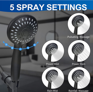 High Pressure Handheld <strong>Shower</strong> Head 5-Setting Powerful Spray with <strong>Hose</strong> and 59'' PVC <strong>Shower</strong> Modern Design Black Finish - Product Image 2