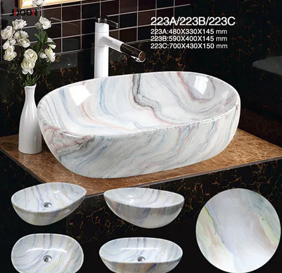 popular design factory cheap price basin Oval artificial marble color wash hand art bathroom basin