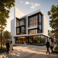 Fournisseur B2B en gros de murs-rideaux en verre commercial Hangxing, façade à vitrage foncé, projet de bâtiment de bureaux sur mesure