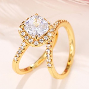 Ensemble de deux bagues de couple à quatre griffes en zircon, élégantes et assorties, bijoux de mode pour mariage - Product Image 6